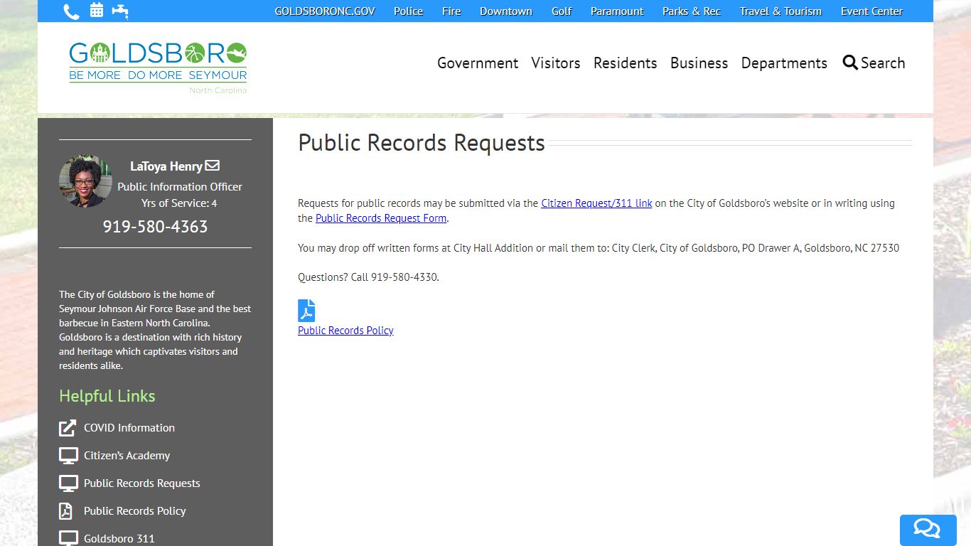 Public Records Requests – City of Goldsboro