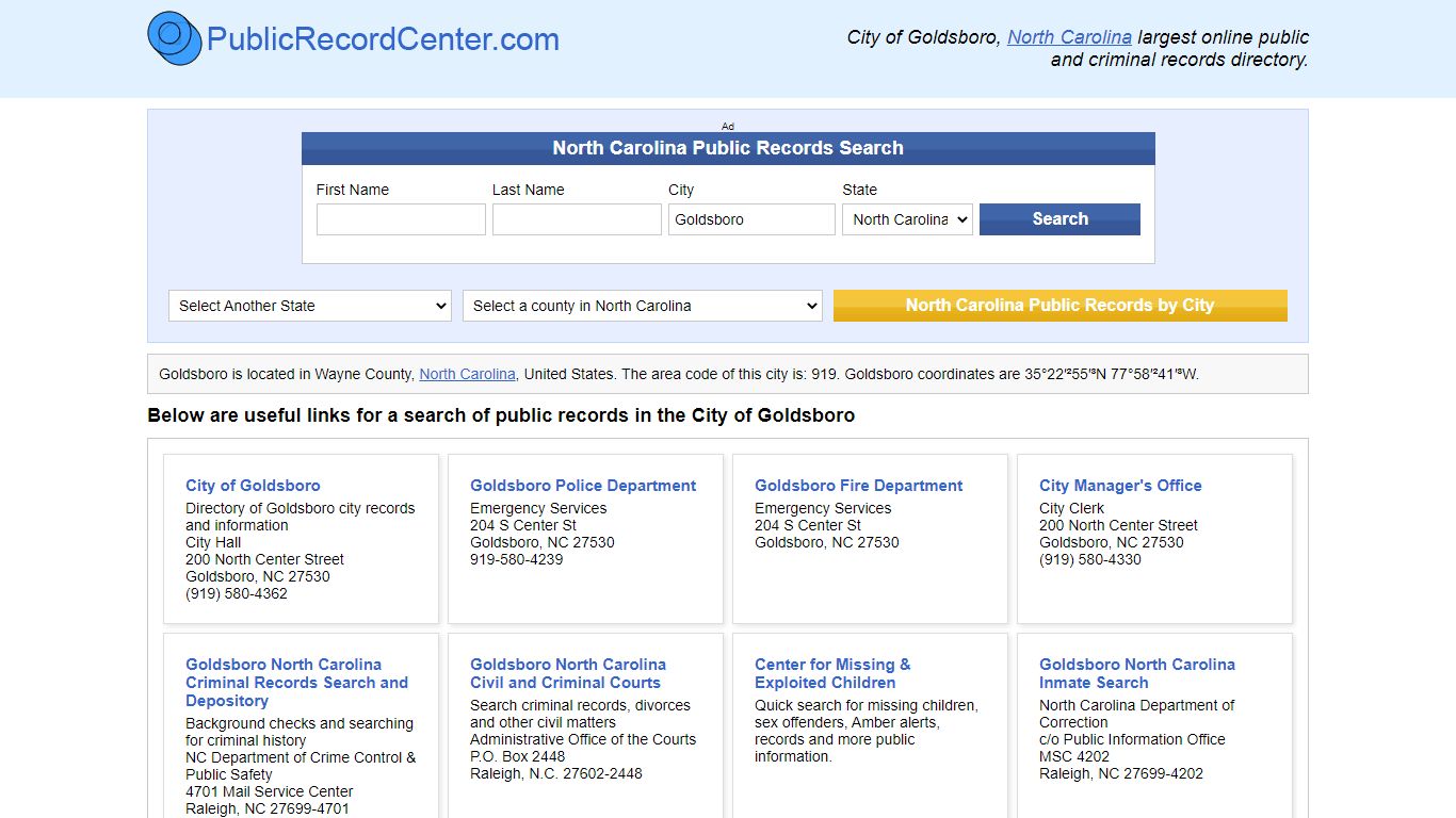 Goldsboro, North Carolina Public Records and Criminal Background Check